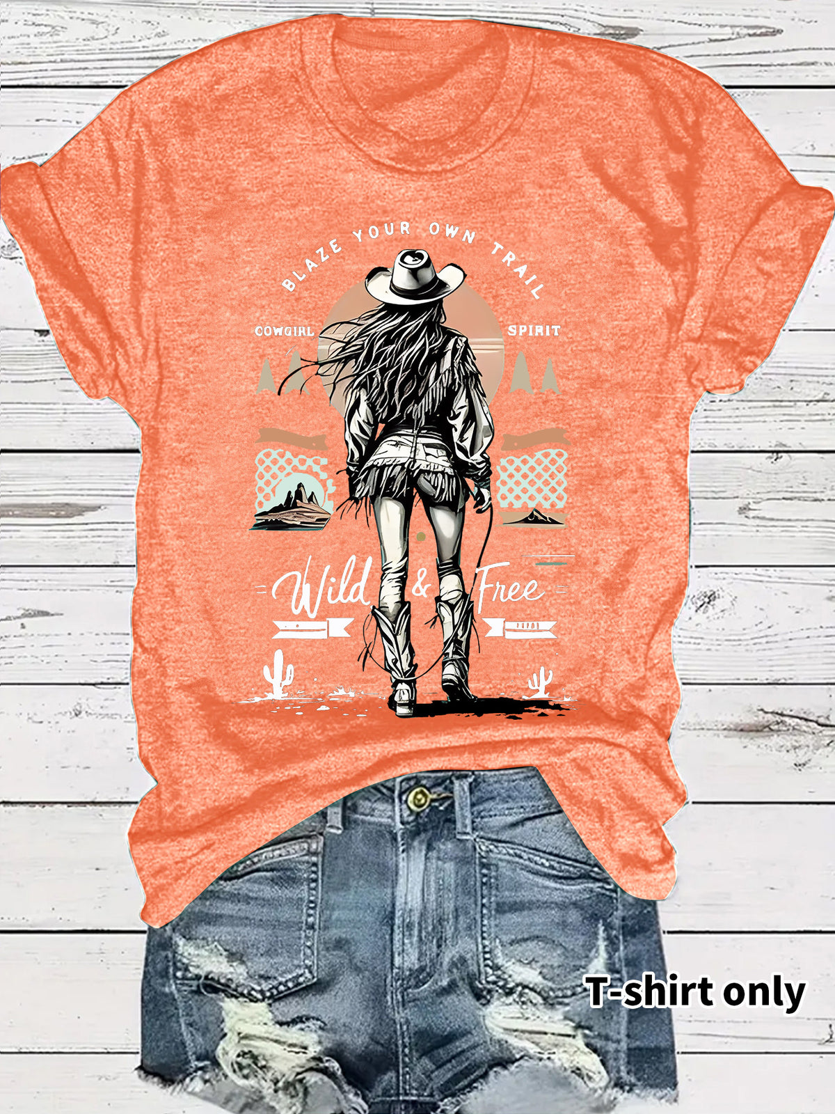 Western denim printed t-shirt short sleeved