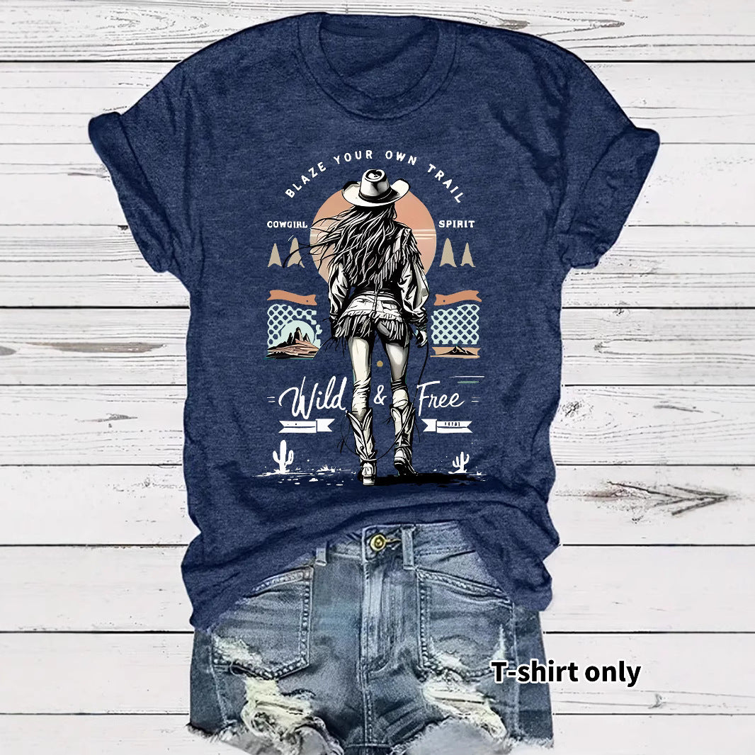 Western denim printed t-shirt short sleeved