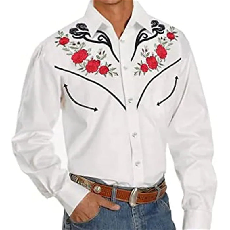 New Men's Fashionable Printed Shirt Western American Style Printed Loose Sleeved Shirt