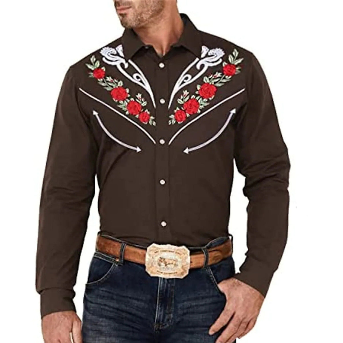 New Men's Fashionable Printed Shirt Western American Style Printed Loose Sleeved Shirt