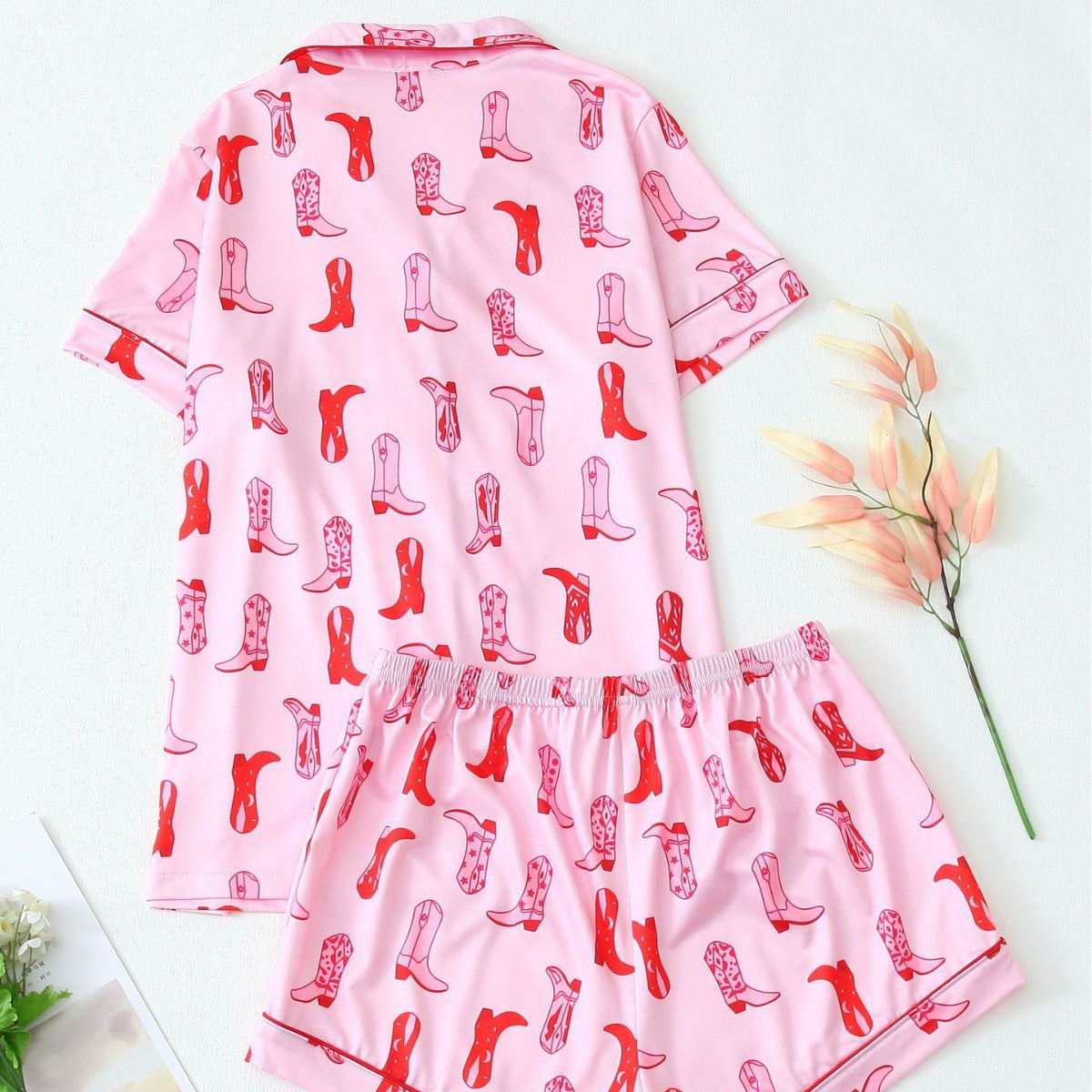 Western Cowboy High Heel Shoes Short Sleeve Shorts Pajamas Loungewear
