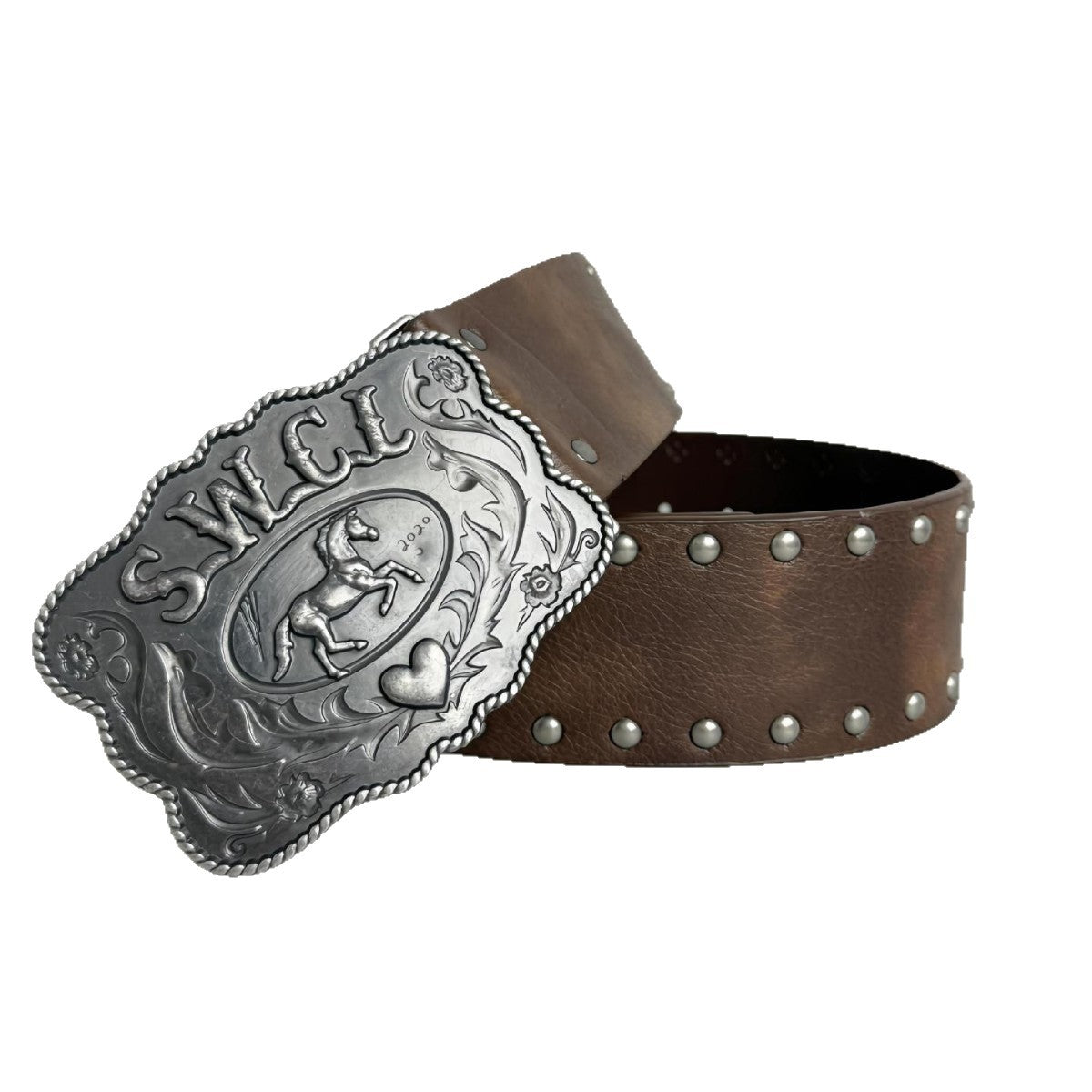 Western Style Cowboy Belt with Rivets and Vintage Buckle, Embossed Leather Belt for Jeans Fashion Pairing