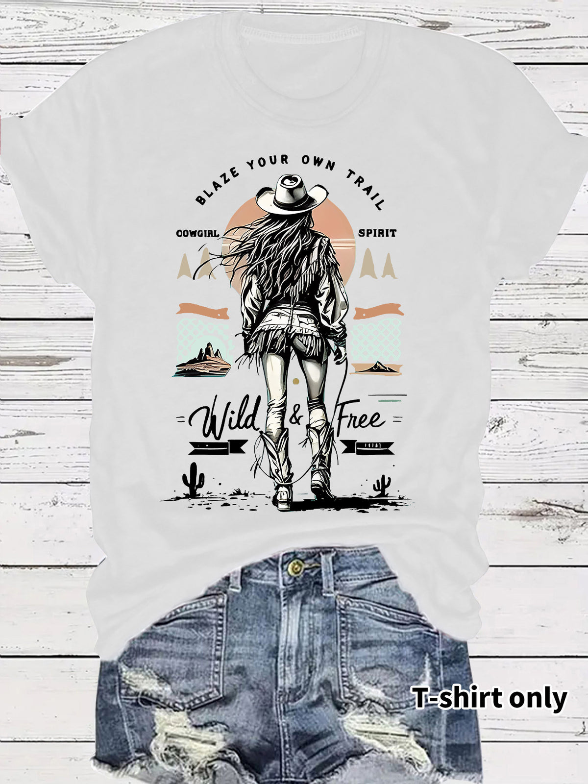 Western denim printed t-shirt short sleeved