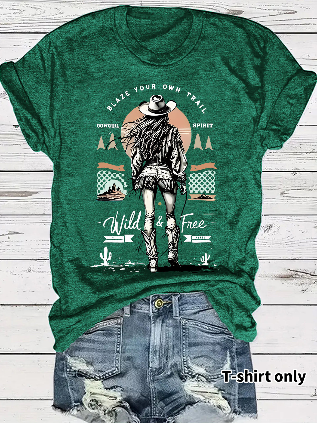 Western denim printed t-shirt short sleeved