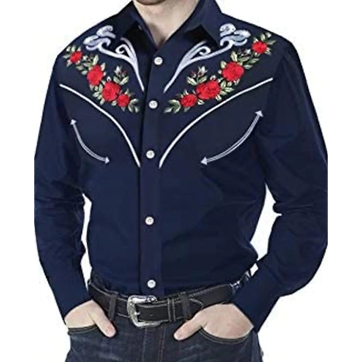New Men's Fashionable Printed Shirt Western American Style Printed Loose Sleeved Shirt
