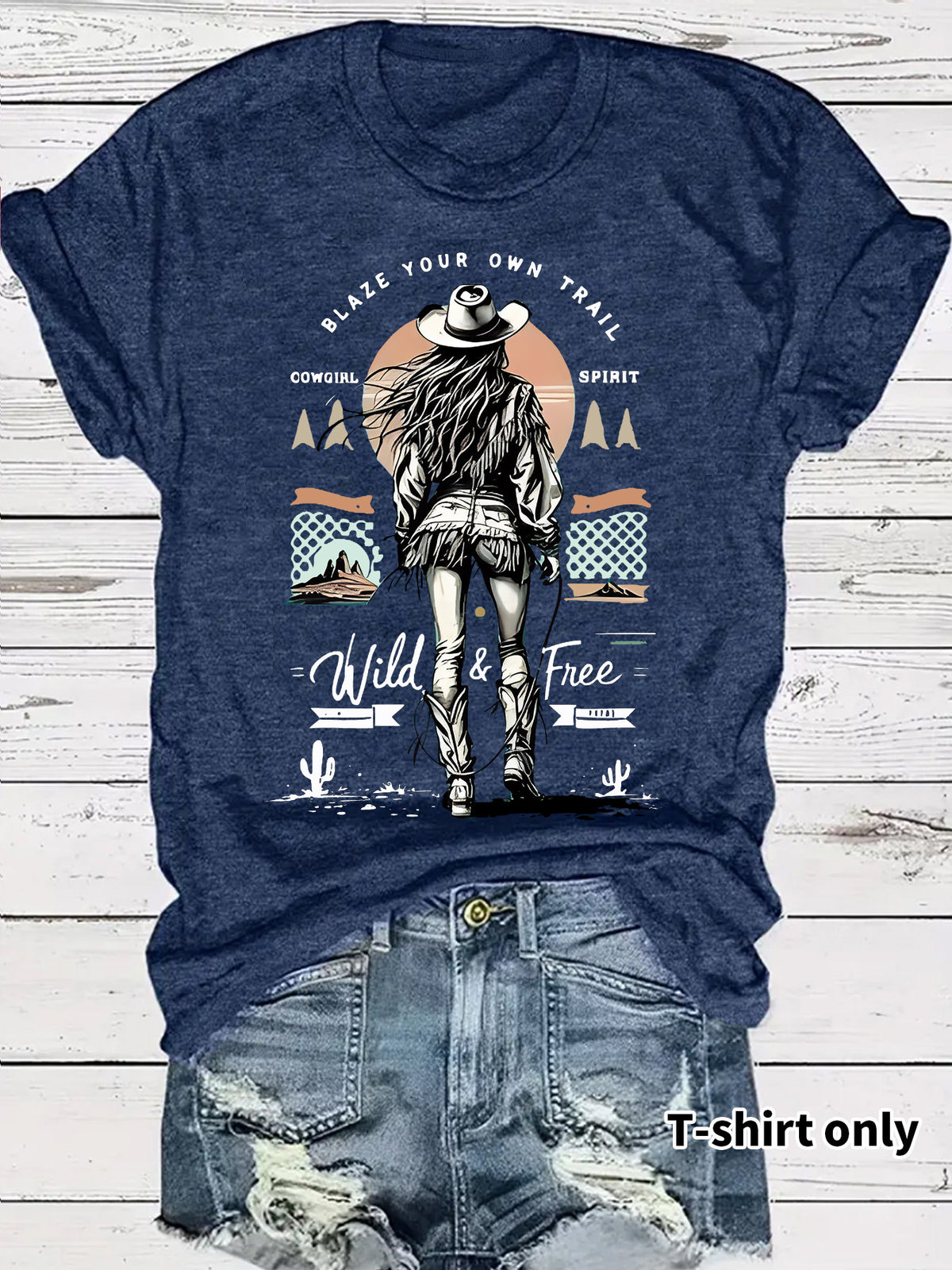 Western denim printed t-shirt short sleeved
