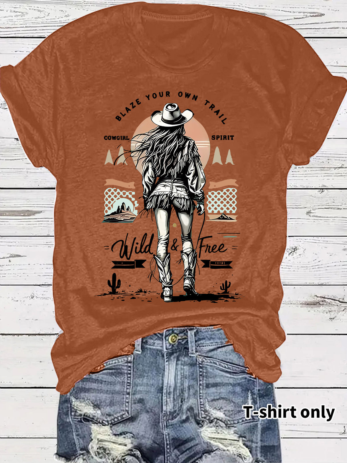 Western denim printed t-shirt short sleeved