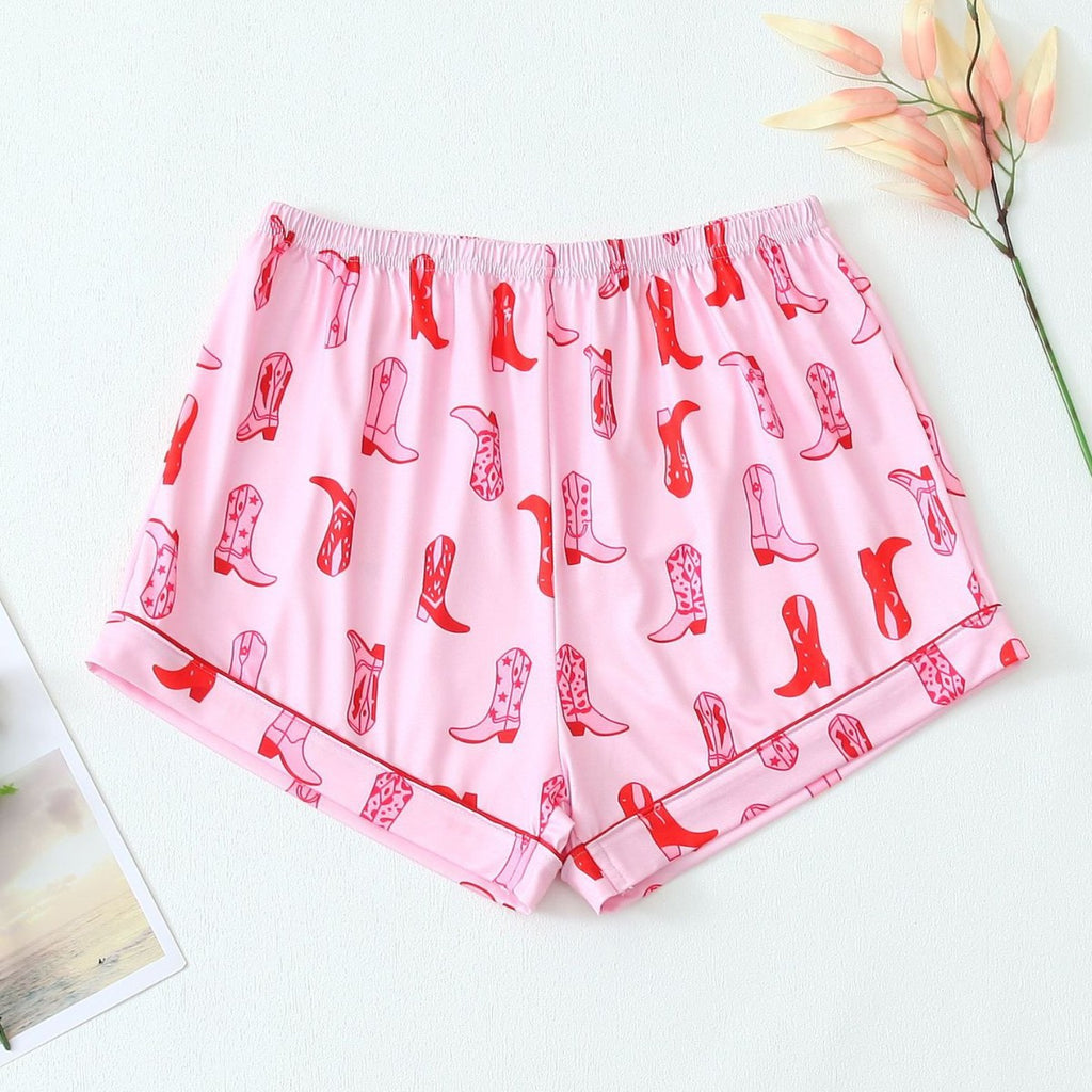 Western Cowboy High Heel Shoes Short Sleeve Shorts Pajamas Loungewear