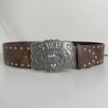 Western Style Cowboy Belt with Rivets and Vintage Buckle, Embossed Leather Belt for Jeans Fashion Pairing