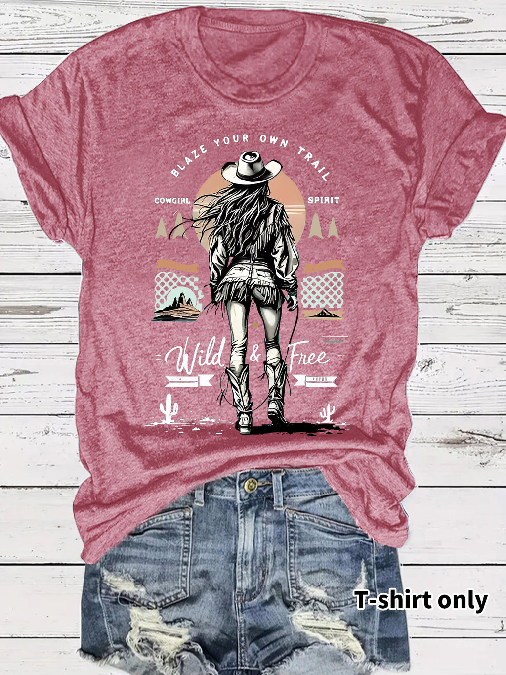 Western denim printed t-shirt short sleeved