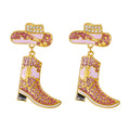 Alloy oil drop inlaid diamond Western cowboy hat boots earrings
