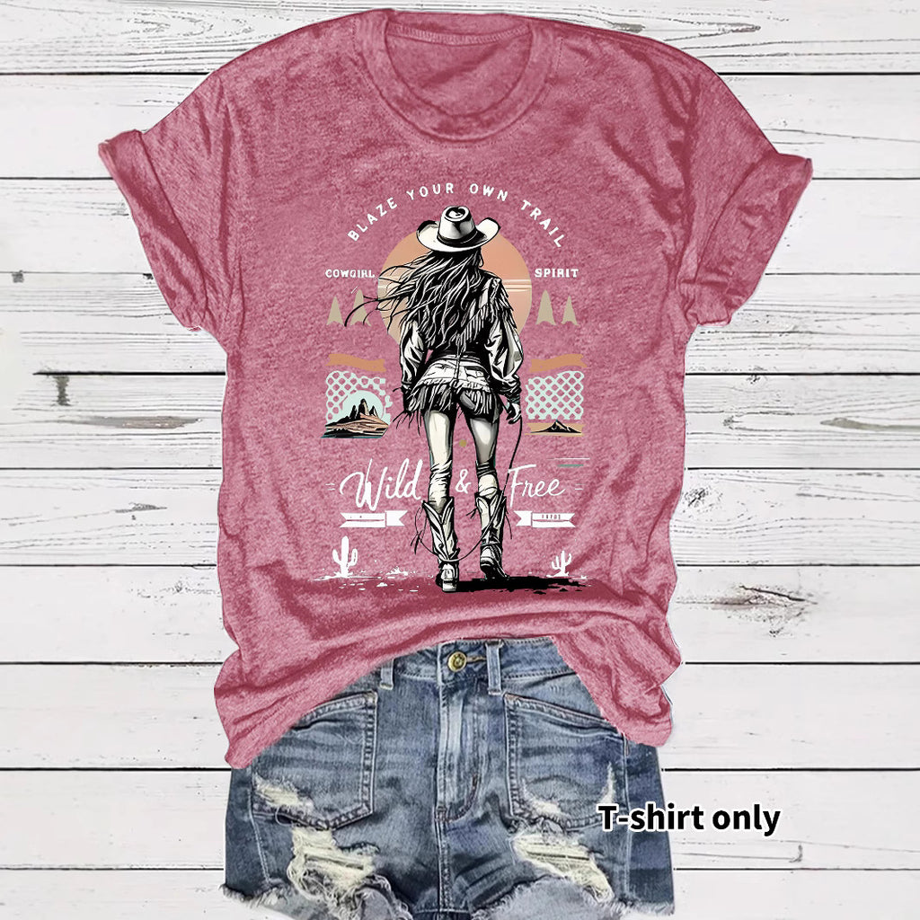 Western denim printed t-shirt short sleeved