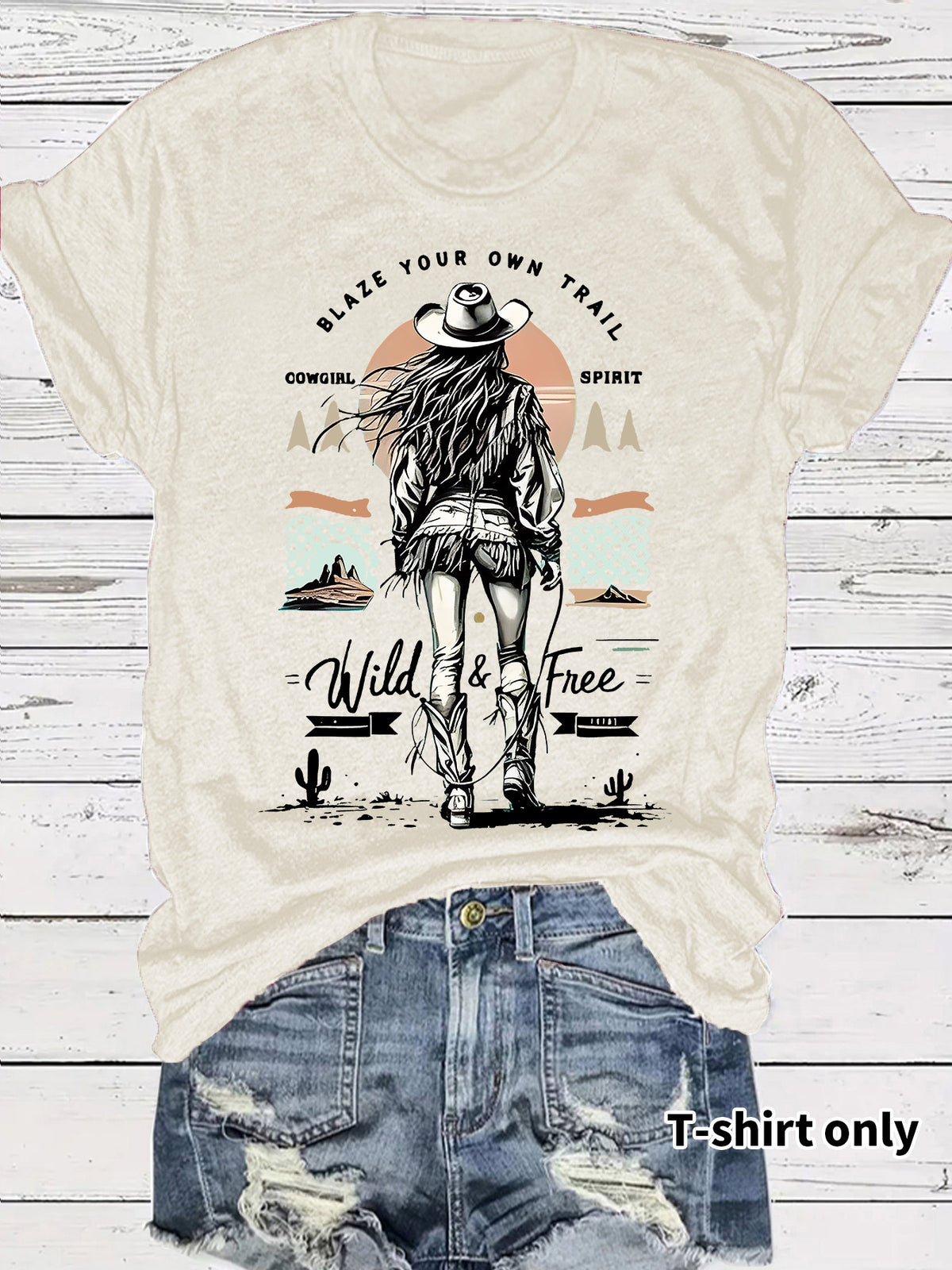 Western denim printed t-shirt short sleeved
