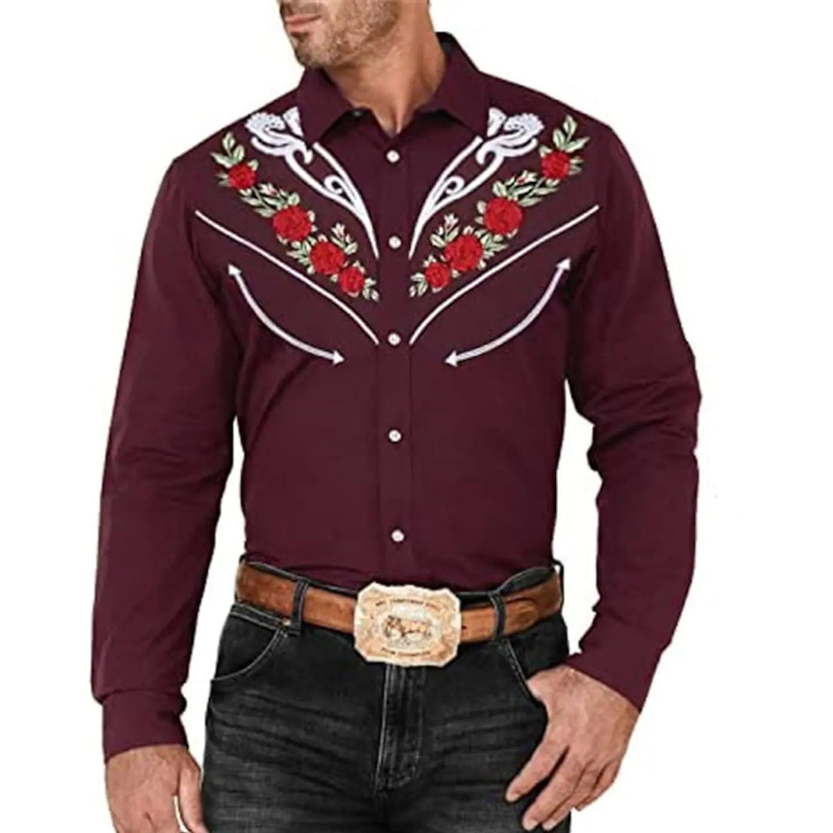 New Men's Fashionable Printed Shirt Western American Style Printed Loose Sleeved Shirt