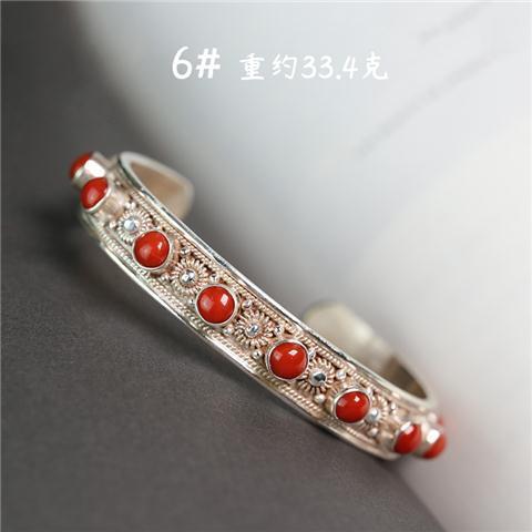 Yan Ran Nepalese Handmade Vintage Sterling Silver Inlaid Gemstone Turquoise Bracelet Personality Opening Silver Jewelry