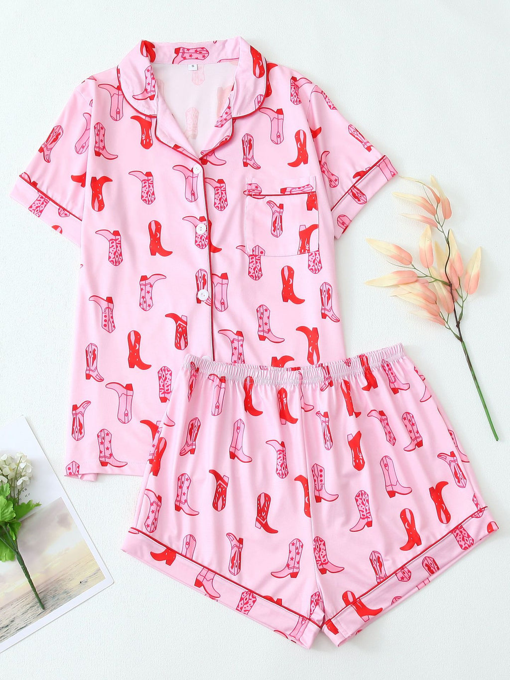 Western Cowboy High Heel Shoes Short Sleeve Shorts Pajamas Loungewear