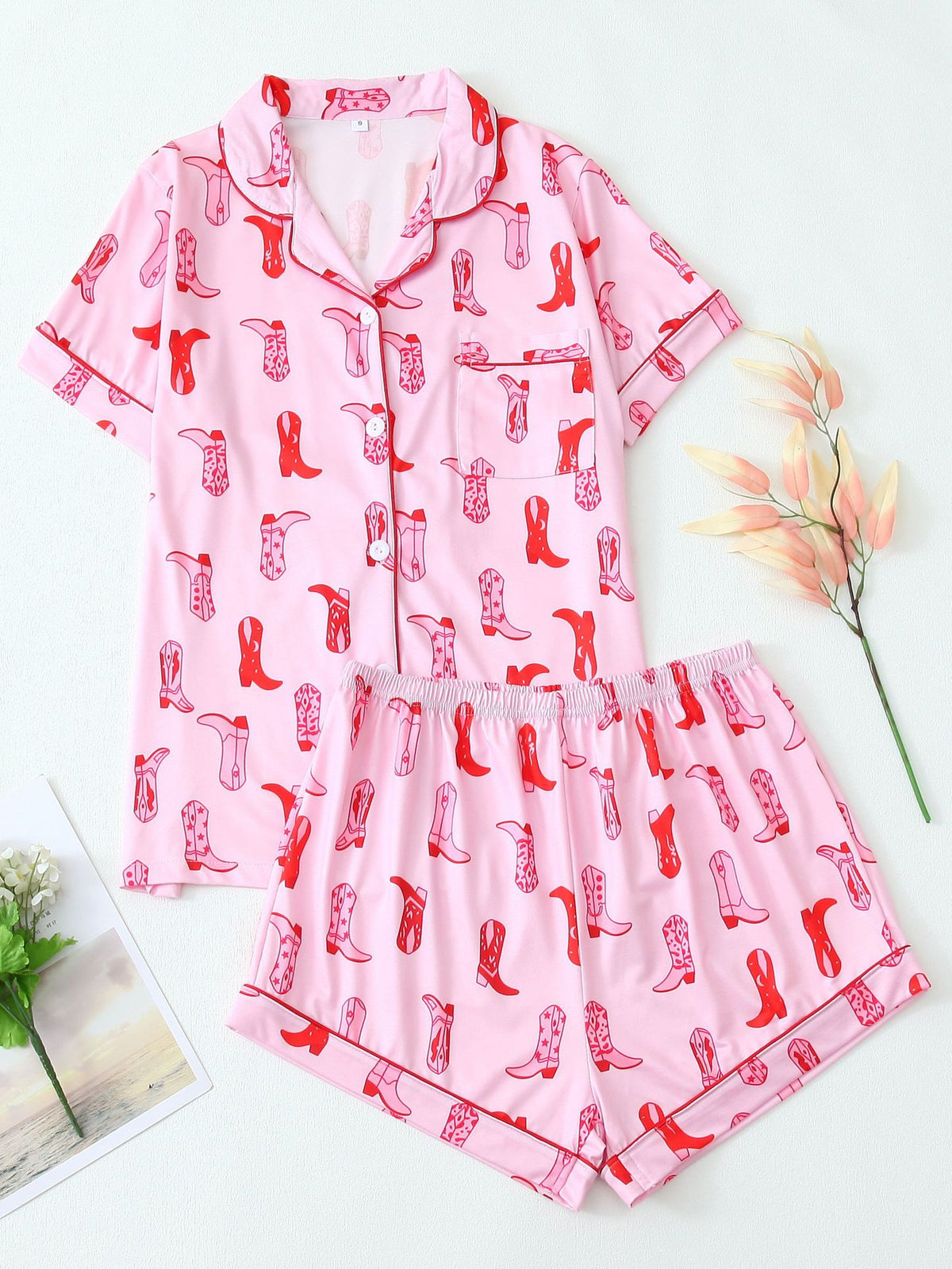 Western Cowboy High Heel Shoes Short Sleeve Shorts Pajamas Loungewear