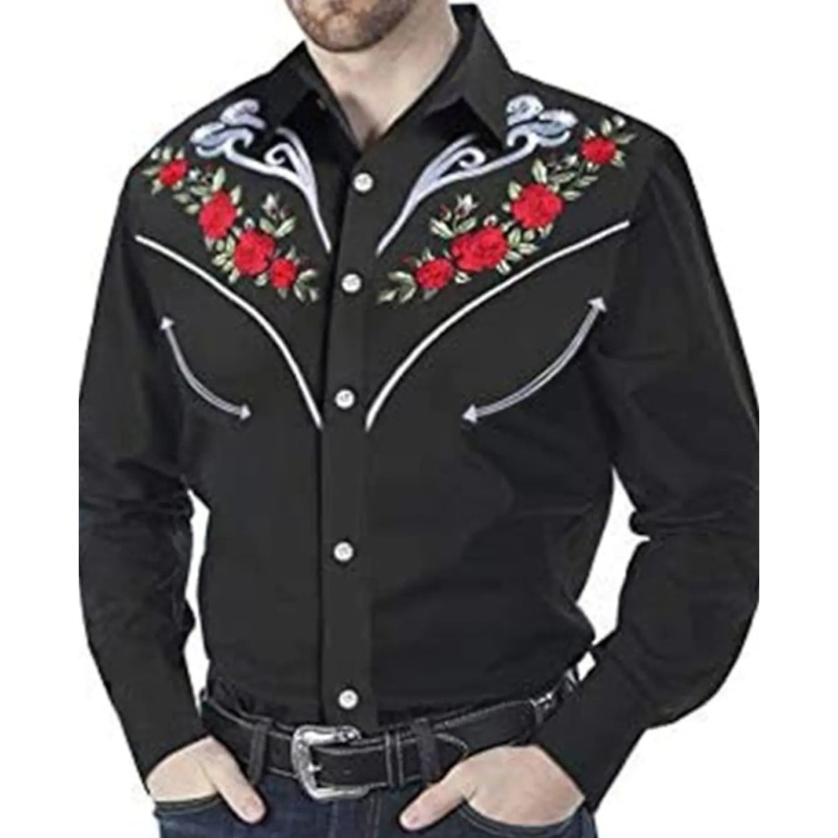 New Men's Fashionable Printed Shirt Western American Style Printed Loose Sleeved Shirt