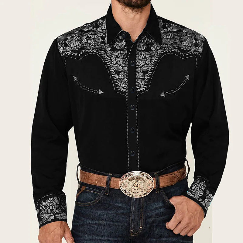 New Men's Fashionable Printed Shirt Western American Style Printed Loose Sleeved Shirt