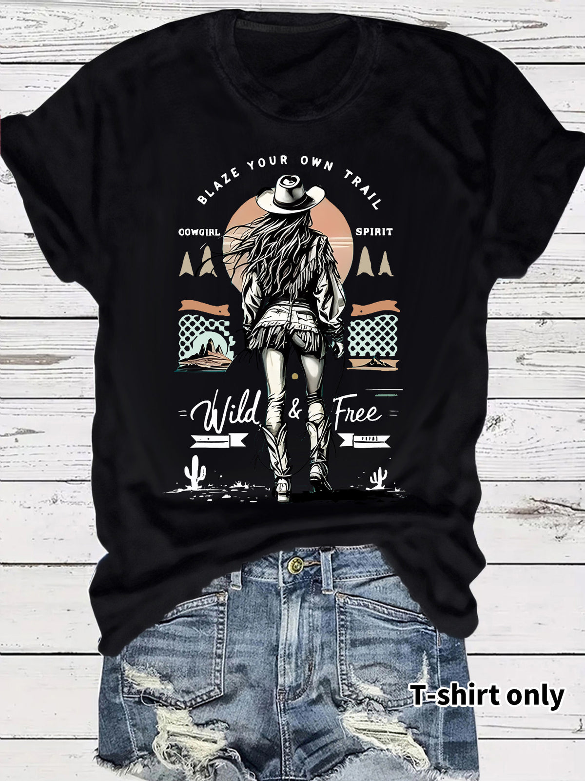 Western denim printed t-shirt short sleeved