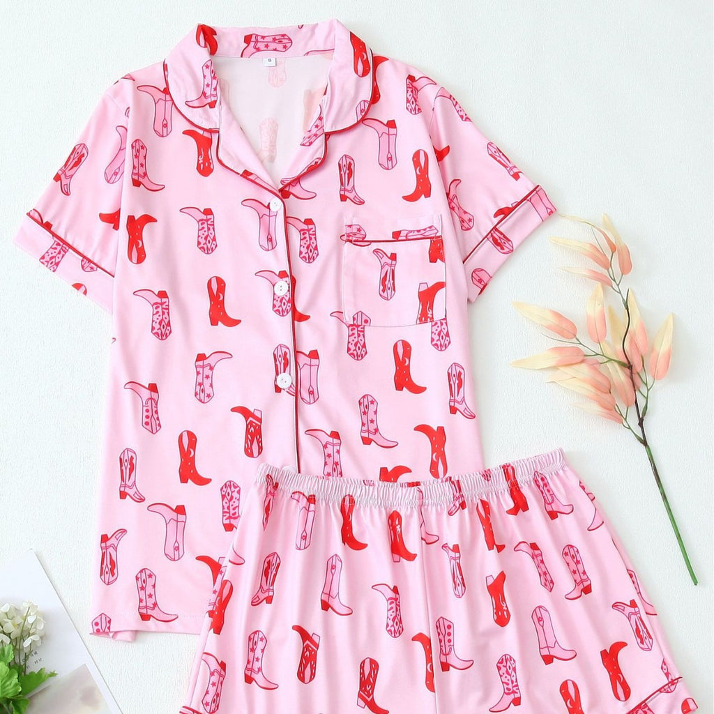 Western Cowboy High Heel Shoes Short Sleeve Shorts Pajamas Loungewear
