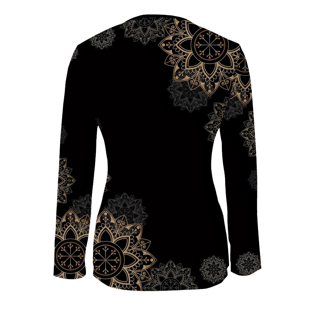 Western Women's Long Sleeve Floral Print Shirt, Half-Open Collar Casual Elegant Top
