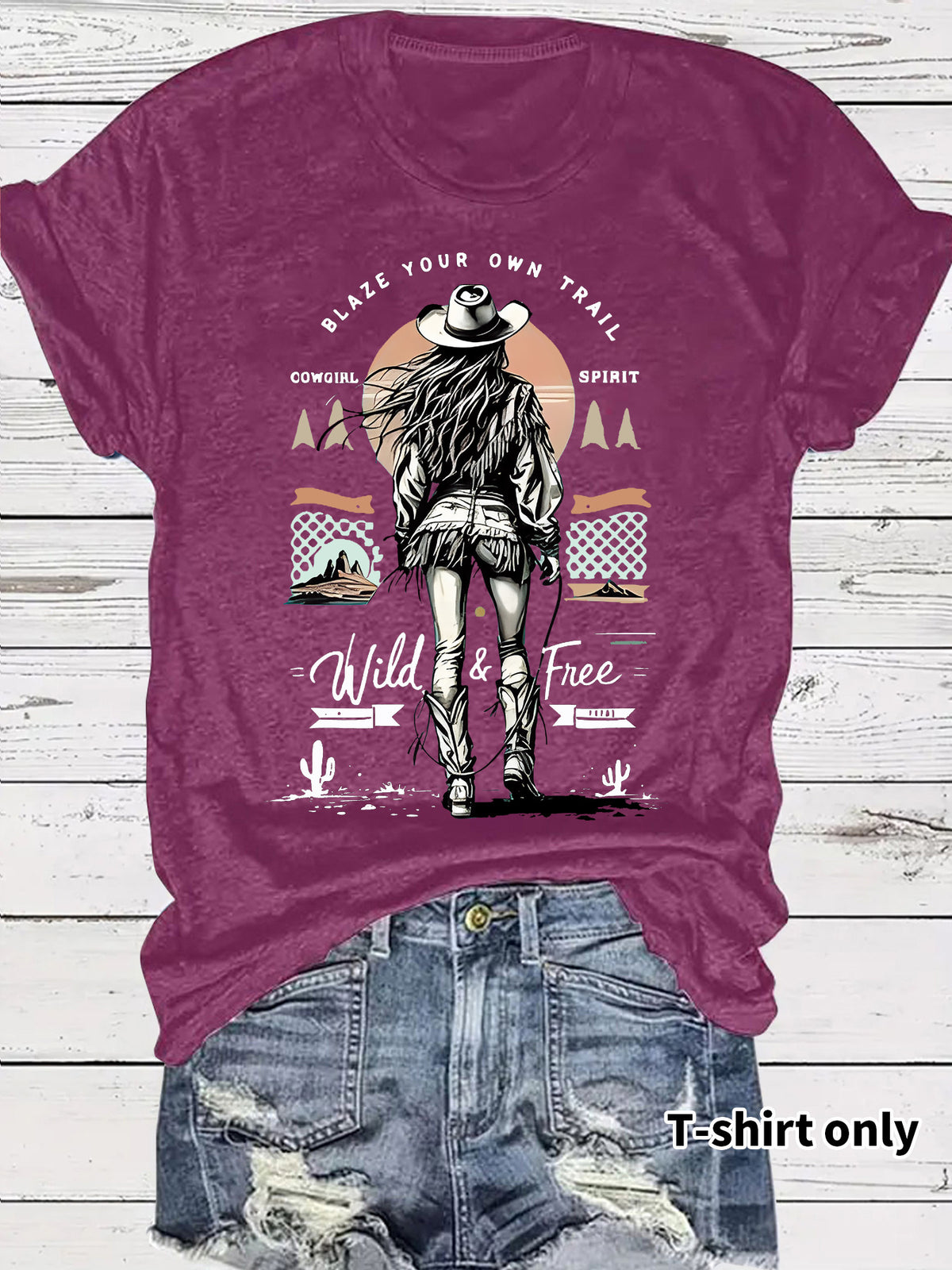 Western denim printed t-shirt short sleeved