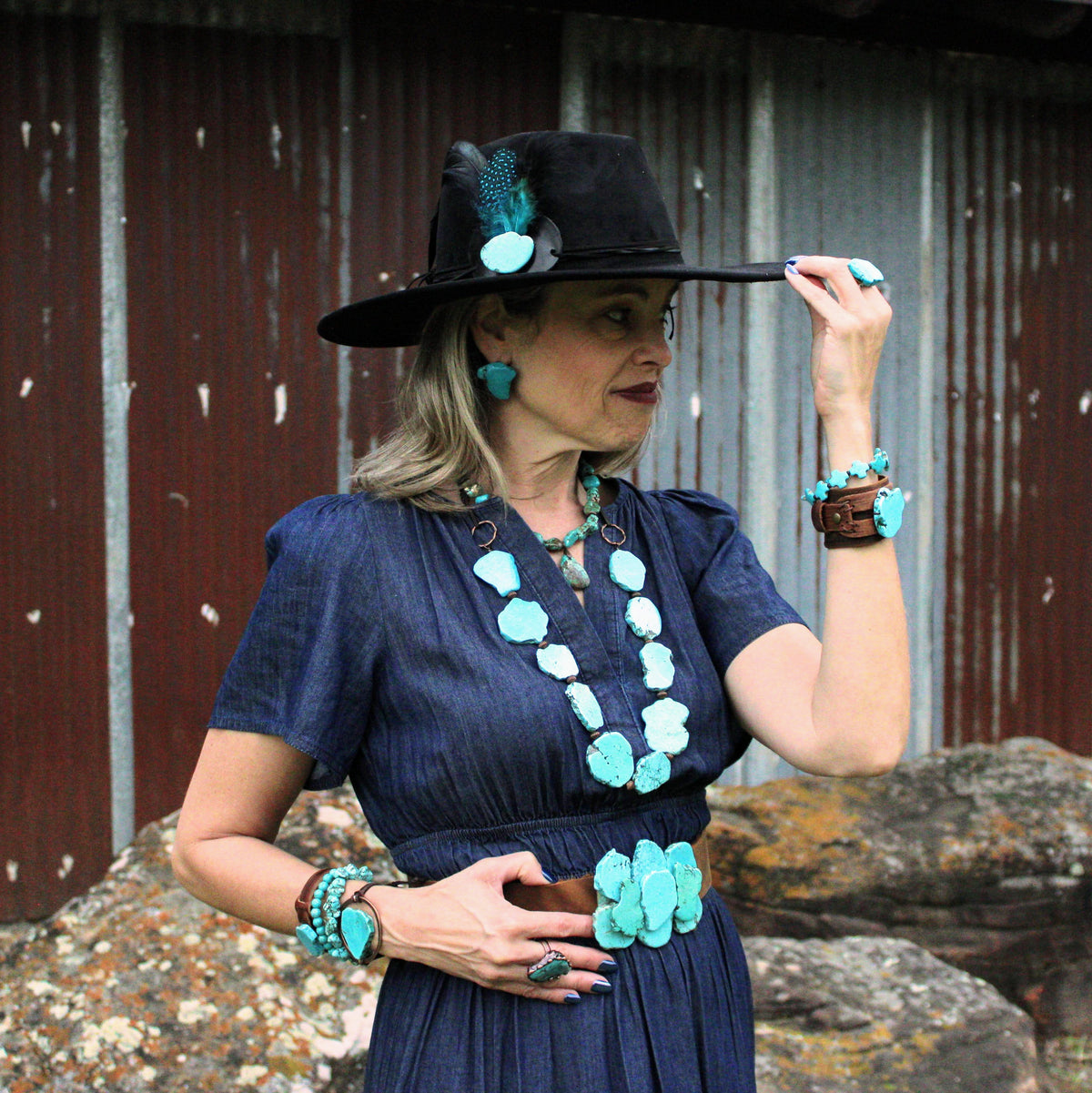 Chunky Turquoise Necklace w/ Natural Teardrop Pendant 249m