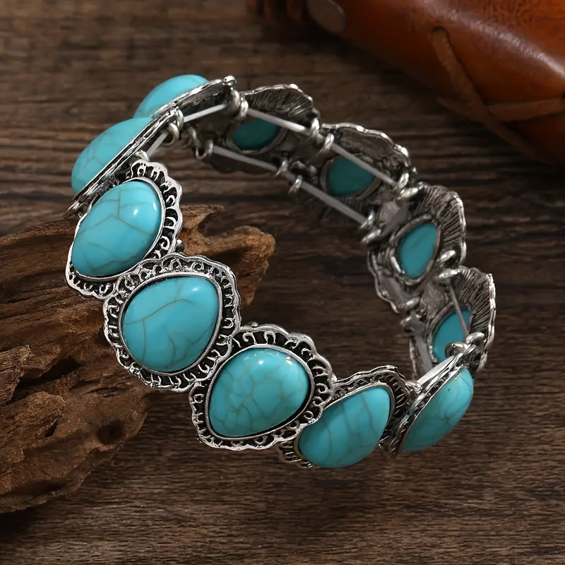 Vintage Jewelry European And American Style Teardrop Elastic Cord Heart-Pattern Turquoise