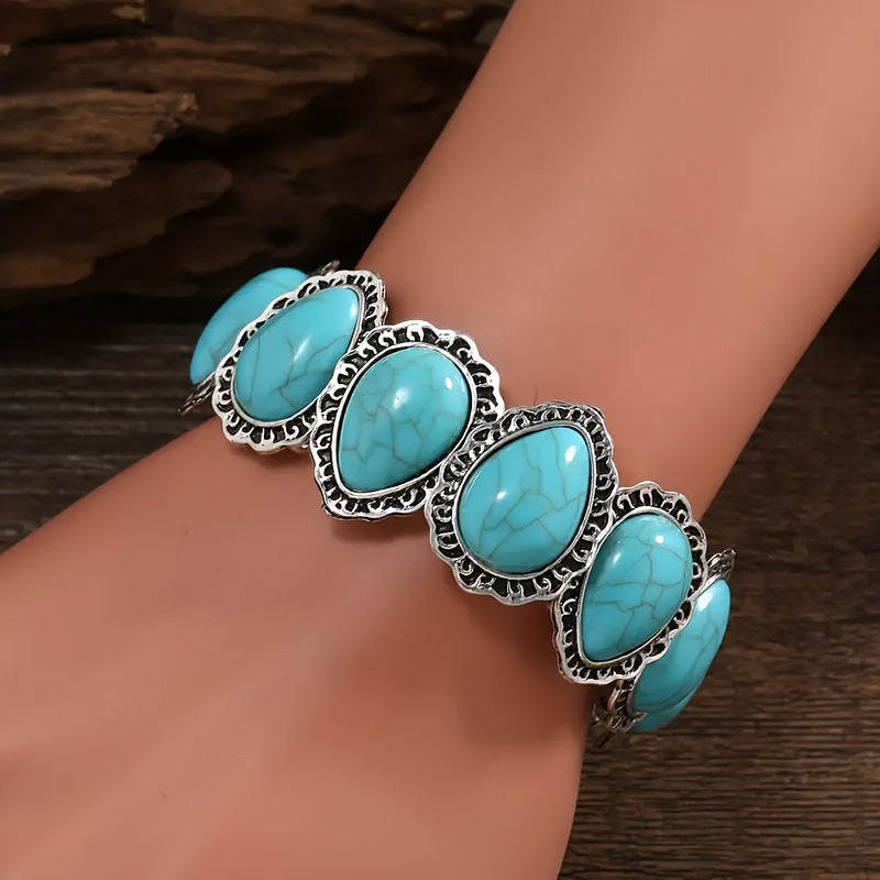 Vintage Jewelry European And American Style Teardrop Elastic Cord Heart-Pattern Turquoise