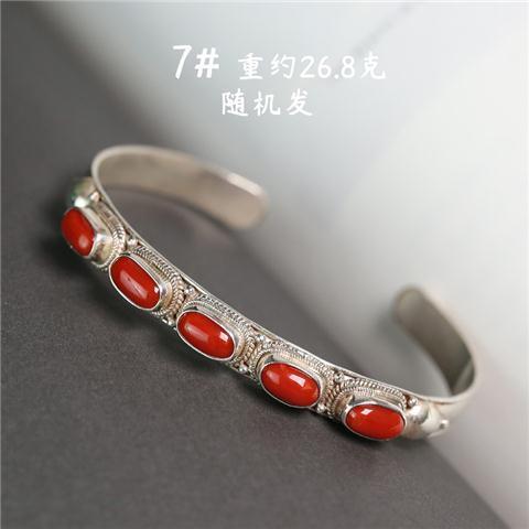 Yan Ran Nepalese Handmade Vintage Sterling Silver Inlaid Gemstone Turquoise Bracelet Personality Opening Silver Jewelry