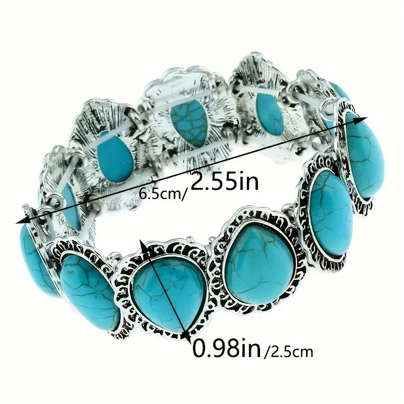 Vintage Jewelry European And American Style Teardrop Elastic Cord Heart-Pattern Turquoise