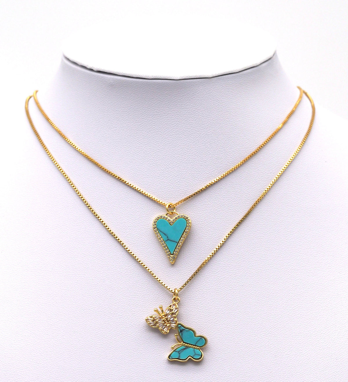 CZ Turquoise Heart Butterfly Charm, Sku#L657