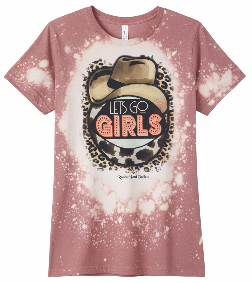 Let's Go Girls Bleached Western Graphic Tee | Hand-Distressed Mauve Bella + Canvas 3001 | Rowdy Rowels Leopard Western Cowgirl T-Shirt