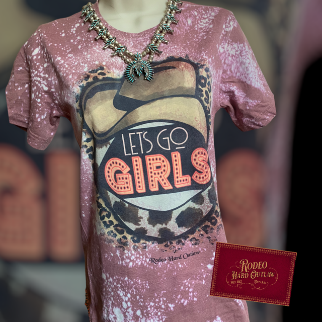Let's Go Girls Bleached Western Graphic Tee | Hand-Distressed Mauve Bella + Canvas 3001 | Rowdy Rowels Leopard Western Cowgirl T-Shirt