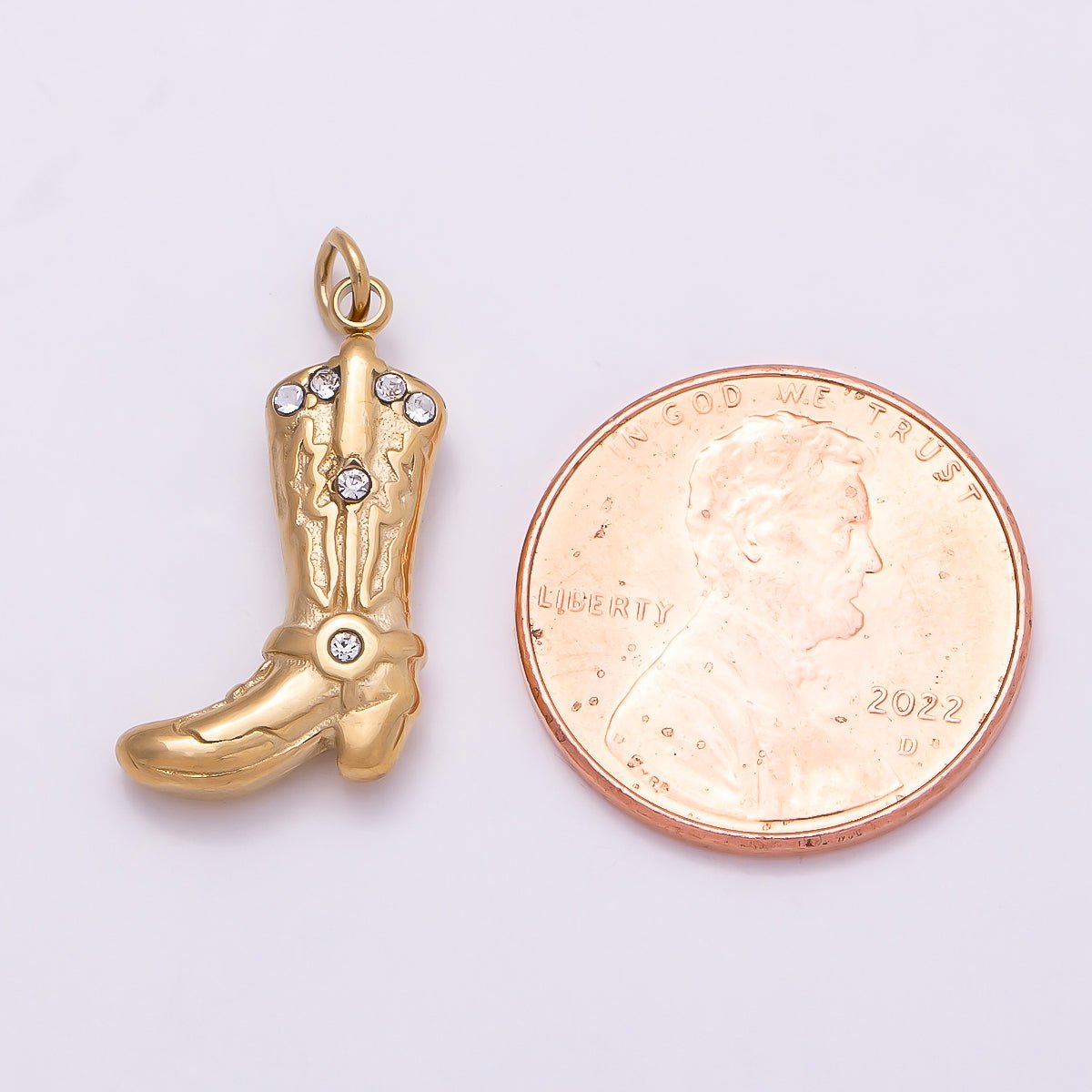 PVD Gold Stainless Steel 19mm Clear CZ Vintage 3D Cowboy Boots Western Charm | Charms-01028