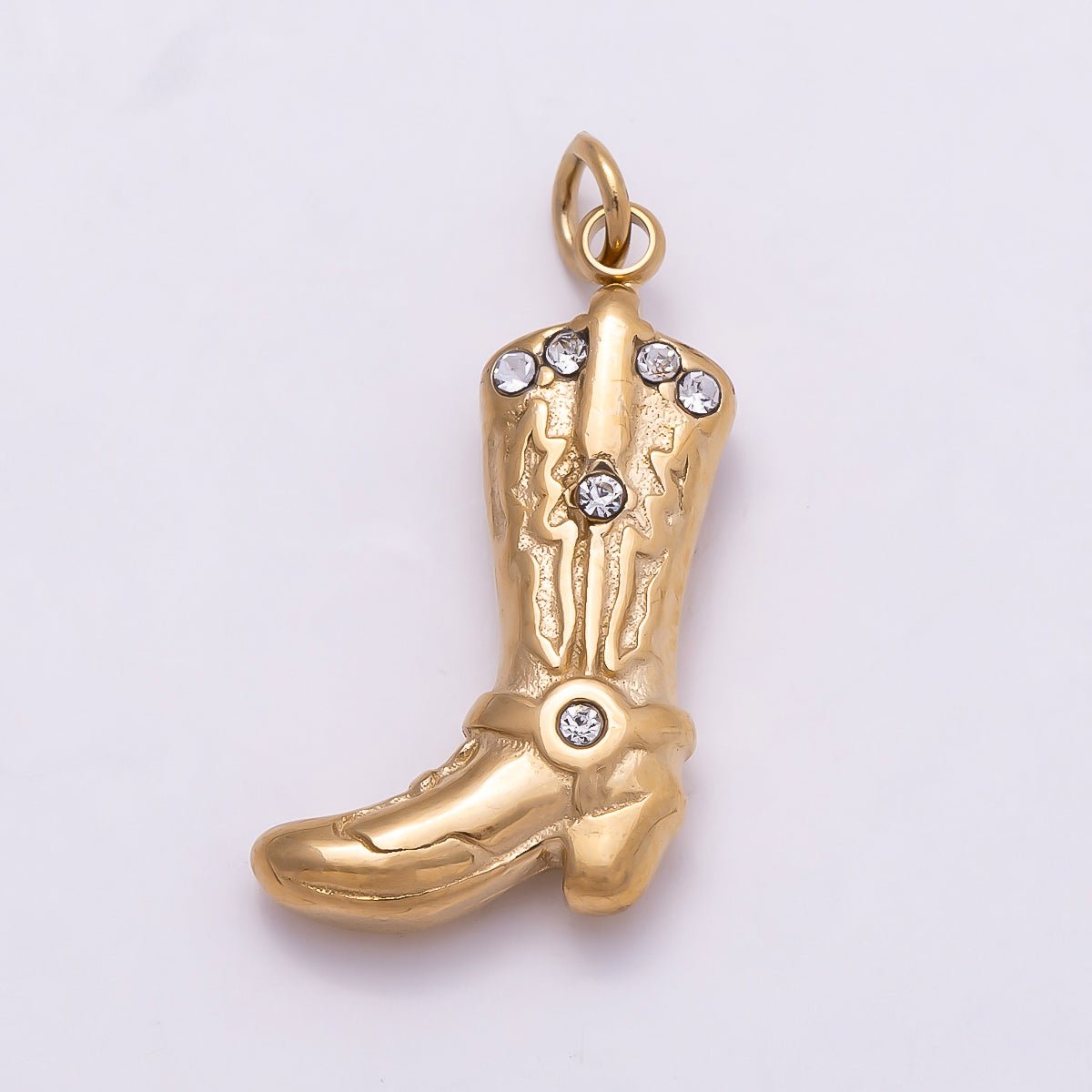 PVD Gold Stainless Steel 19mm Clear CZ Vintage 3D Cowboy Boots Western Charm | Charms-01028